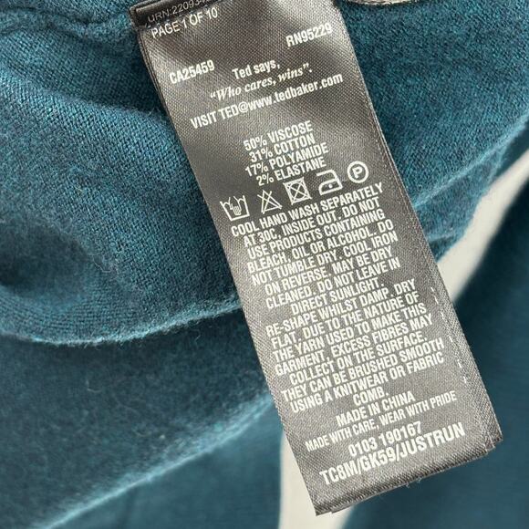 Ted Baker Justrun Teal Link Stitch Funnel Neck Sweater - Picture 12 of 12